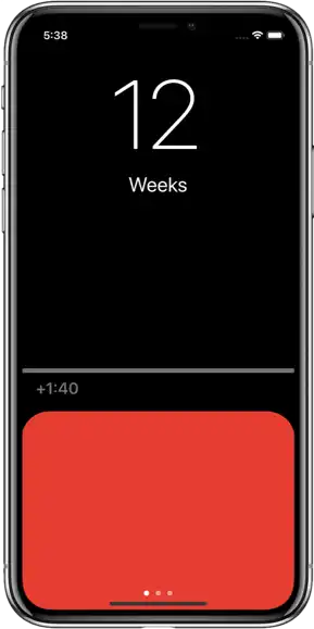 iPhone displaying Recall on the main screen showing only 1 minute and 40 seconds remaining to reach weekly goal. The current streak is 12 weeks